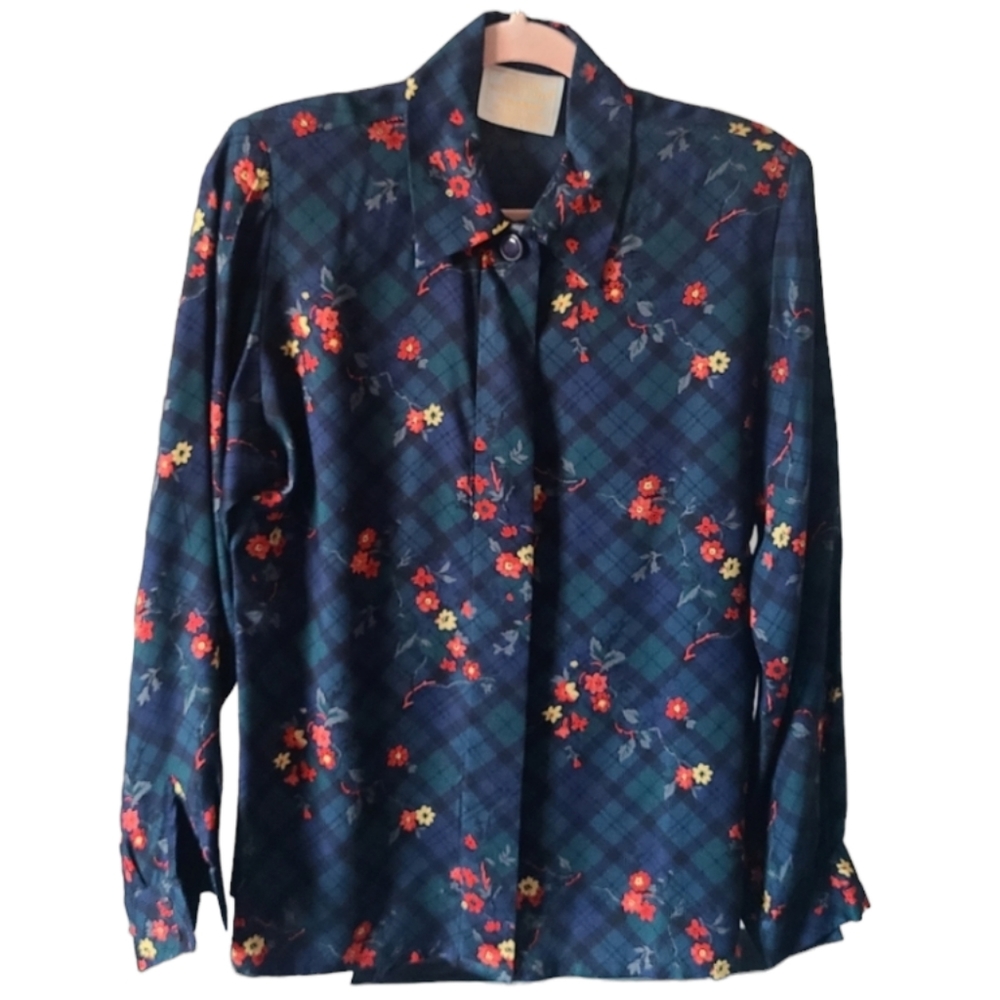 Vintage PENDLETON Country Sophisticates plaid floral blouse 8